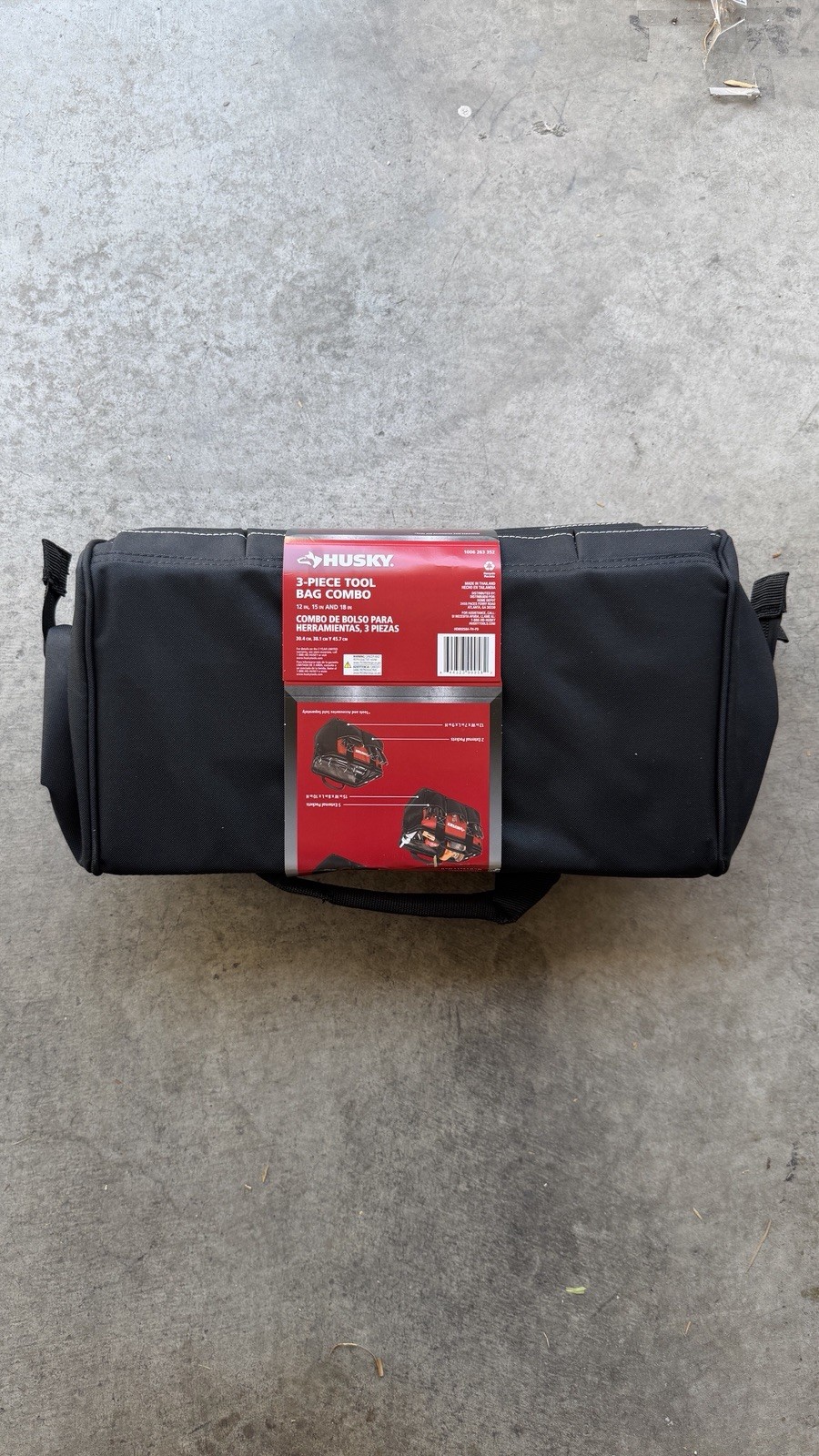 Husky 3-Piece Tool Bag Set 18/15/12 in Polyester Black/Red w/ Handle