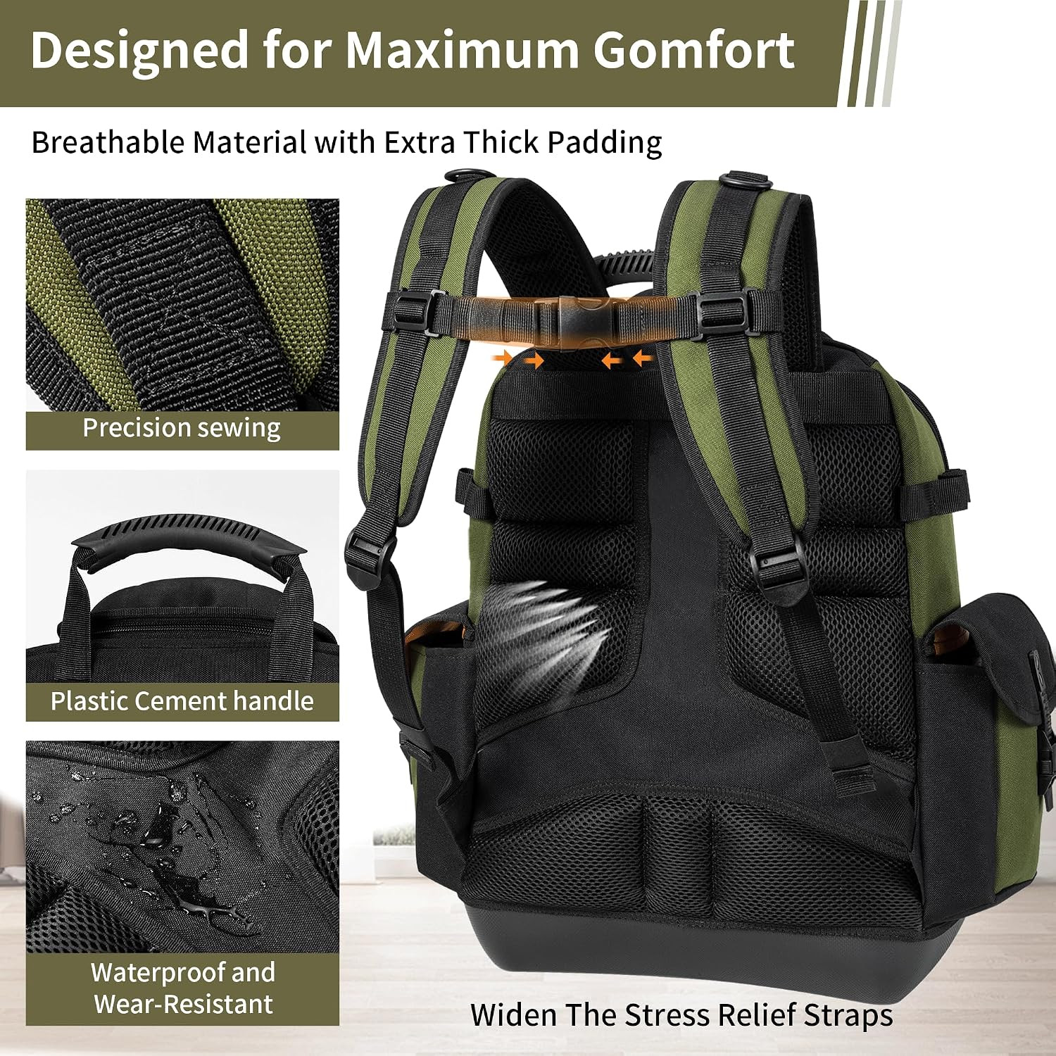 Tool Bag Backpack for Men,Heavy Duty Tool Backpack Bag with Waterproof Molded Ba