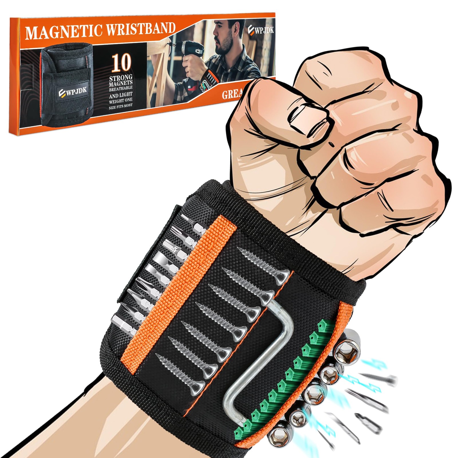 Magnetic Wristband for Holding Screws, Drilling Bits, Nails, Stocking Stuffer…