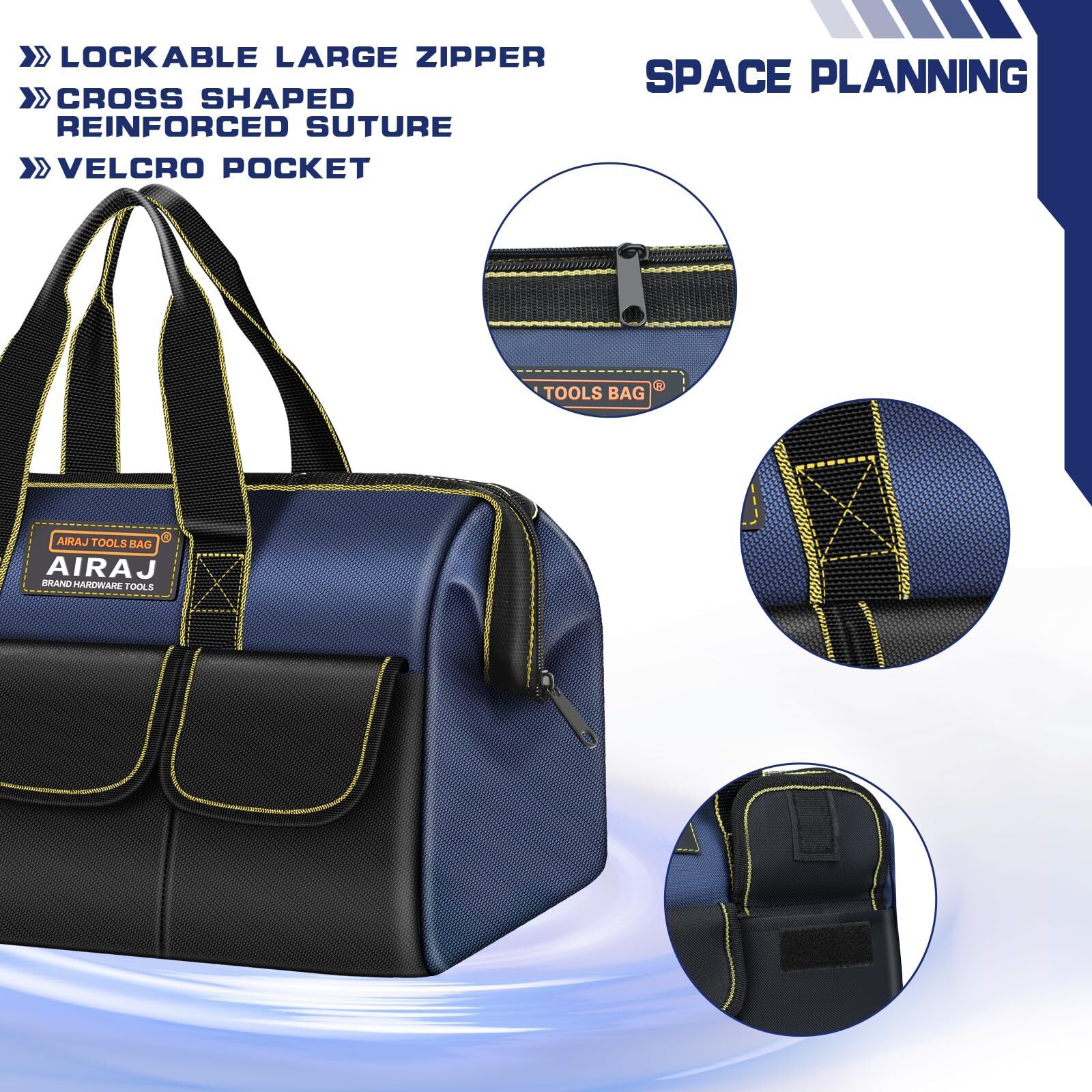 Tool Bag 2pack Set | 18″ & 14″ Portable Tool Storage Bag | Wide Mouth Tool Bags