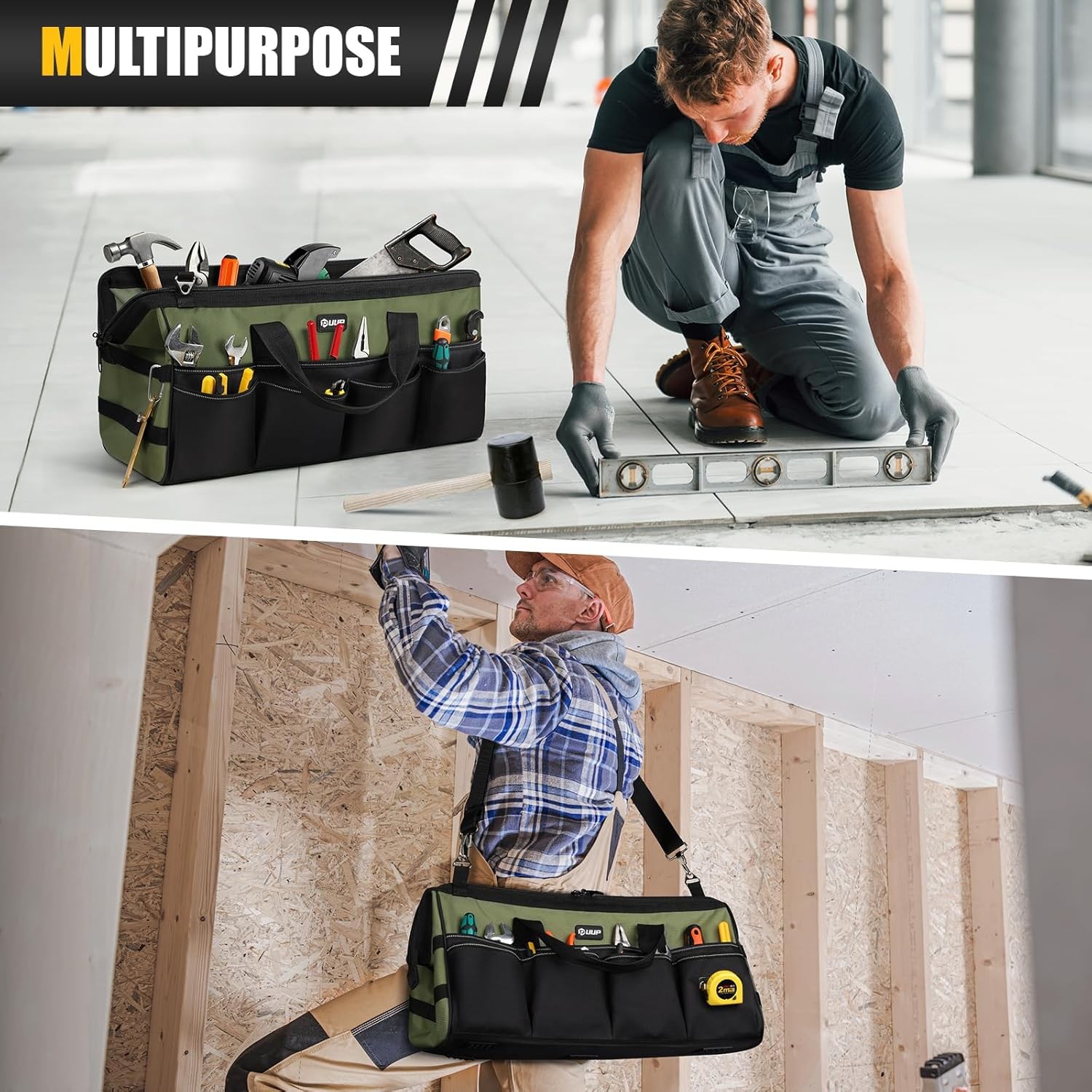 Heavy Duty Tool Bag 20-Inch, Extra Large 16-Pocket Portable Empty Tool Box Organ