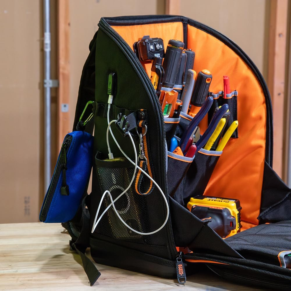 Klein Tools 62482 Tool Backpack, Tool-Station Pro Heavy-Duty Organizer with 27 P