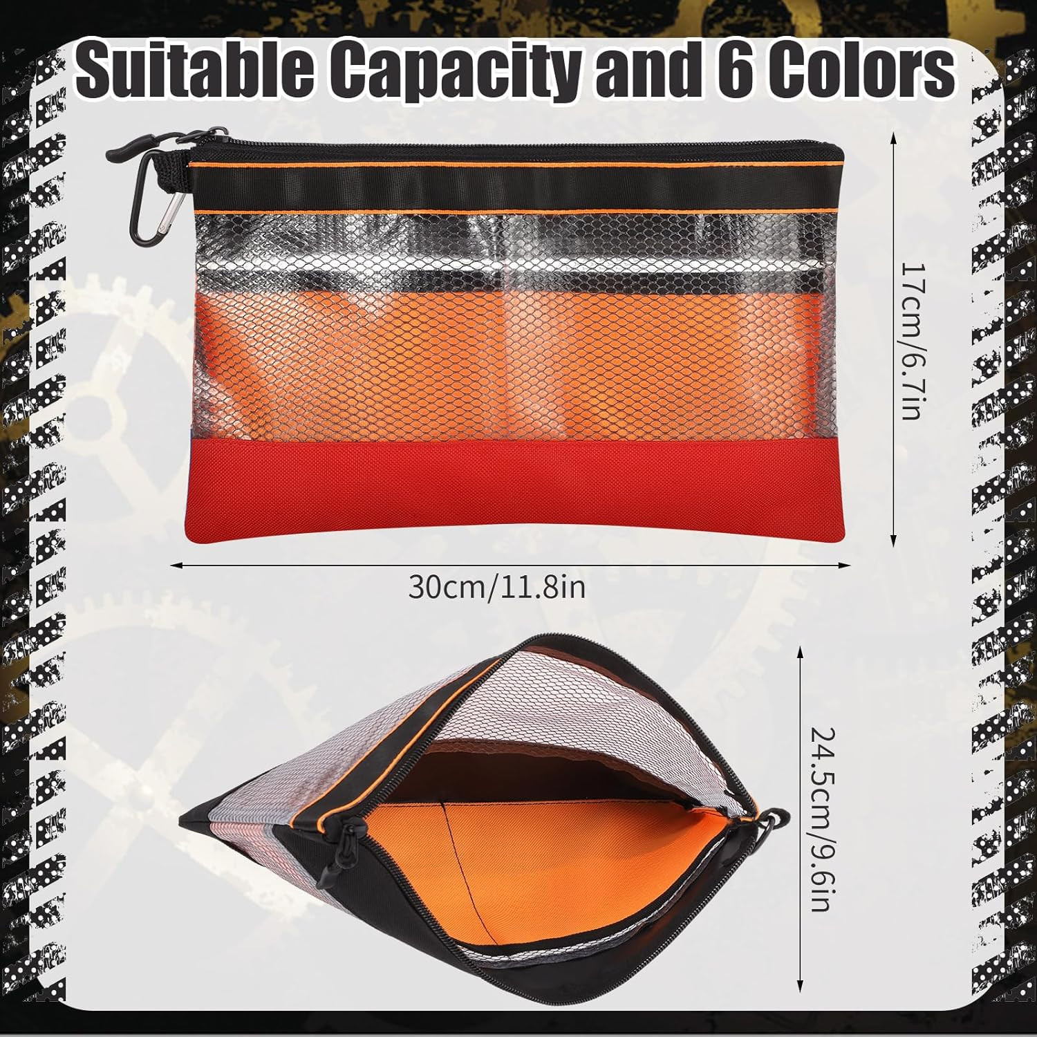 6 Pcs 11.8″ Clear Tool Pouch Tool Pouch Bags Zipper Tool Pouch with Heavy Duty M