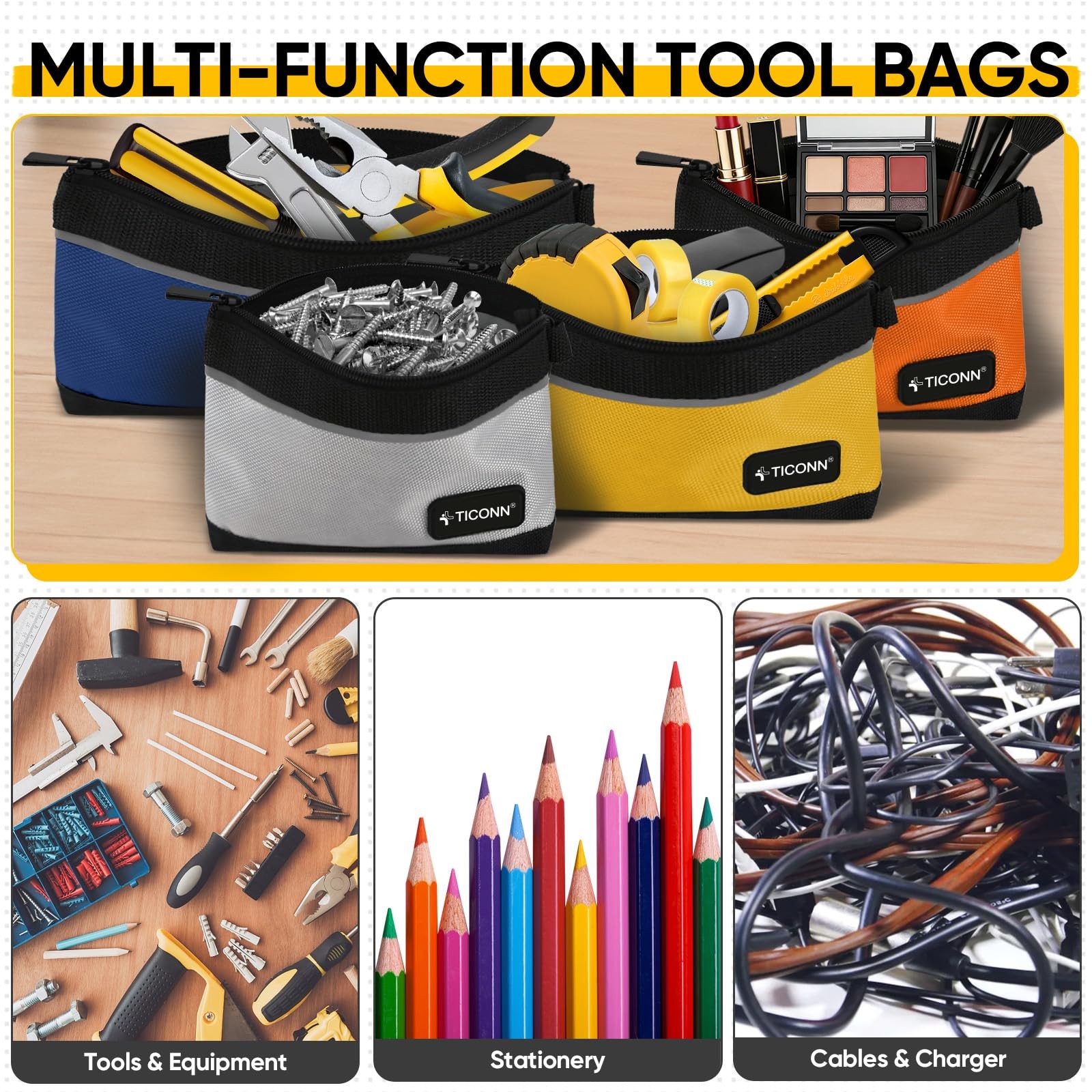 Tool Pouches with Zipper, 1680D Oxford Small Tool Bags, Waterproof Utility Ba…