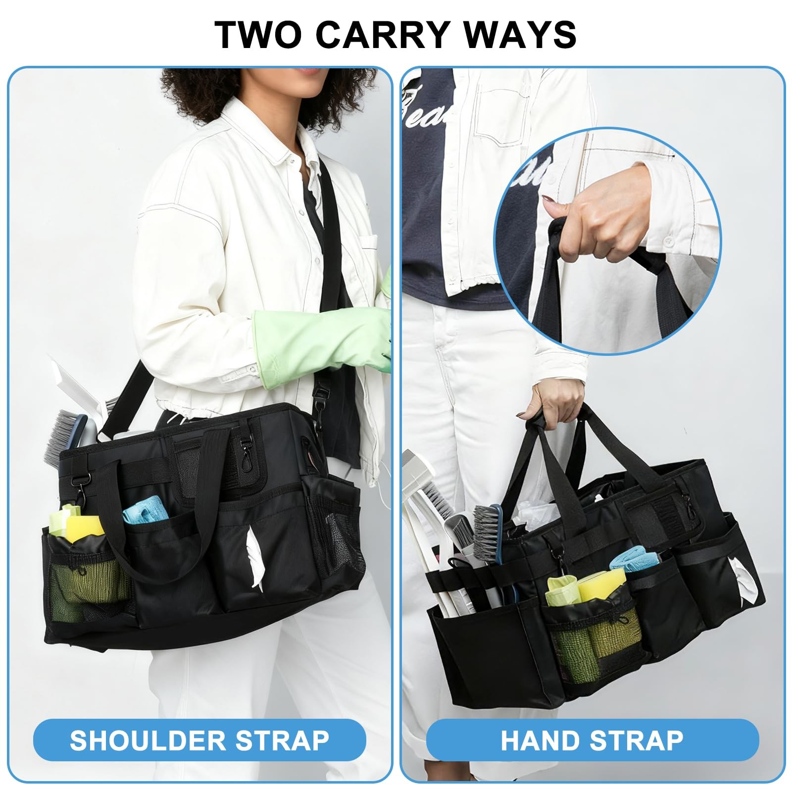 Large Cleaning Caddy Organizer, Adj Straps & Board Dividers
