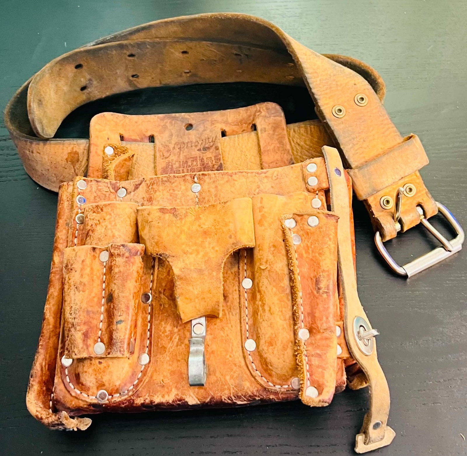 Economy Builders Supply Vintage Pocket Leather Electrician Tool Pouch + 48″ Belt