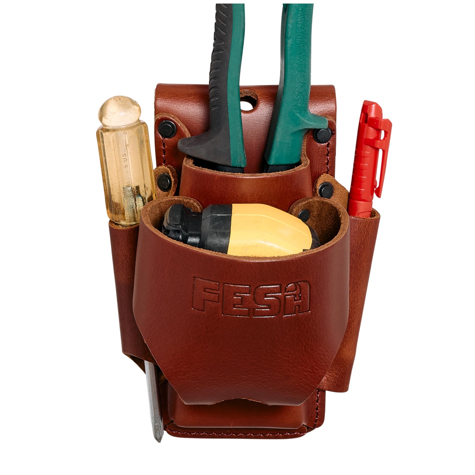 Small Leather Tool Pouch 4in1 3 Pockets Tape Measure Holder Fits 3 Inch