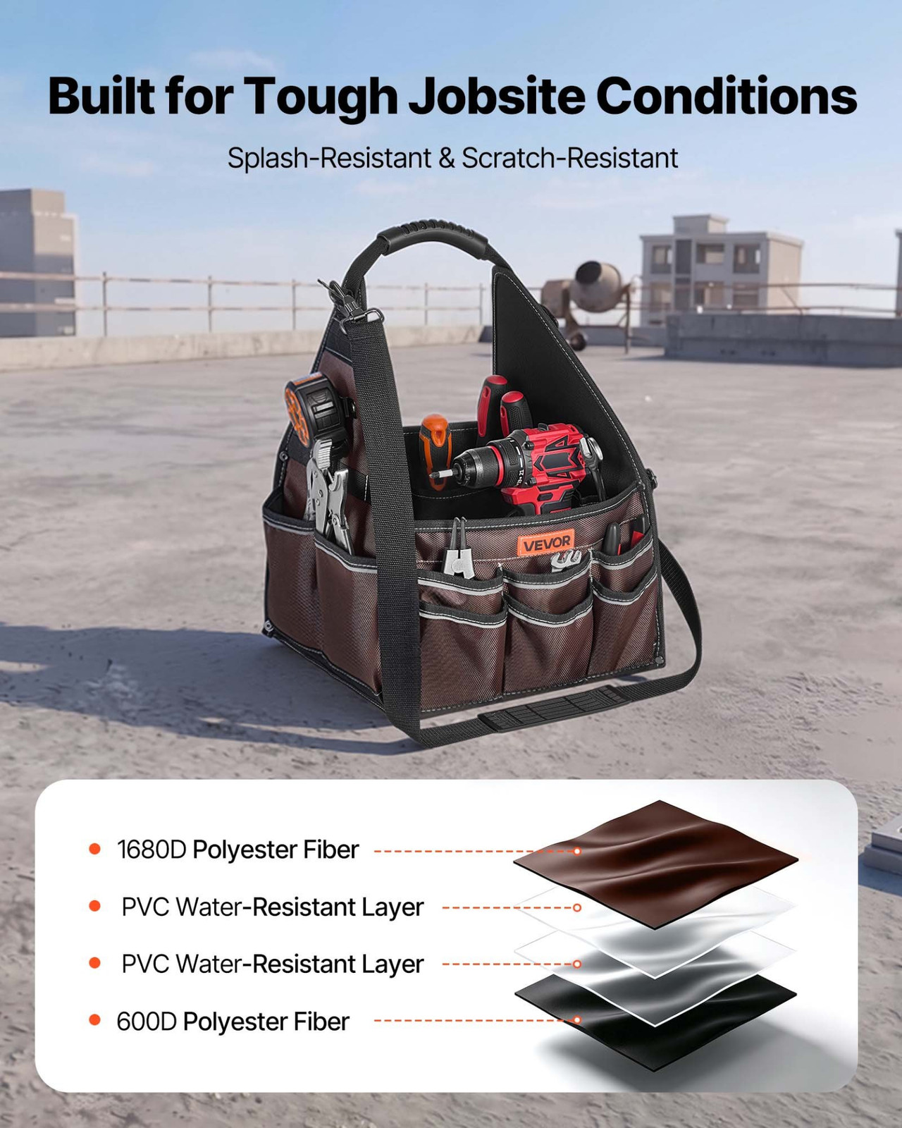 13″ Tool Bag 45 Pocket Open Top Tool Tote Organizer w/ Shoulder Strap