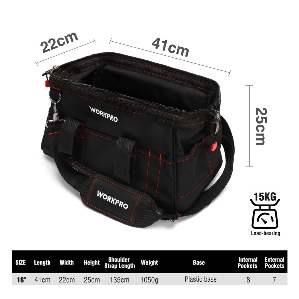 WORKPRO 16″ Zipper Wide Mouth Tool Storage Bag Case Large Capacity w/21 Pockets