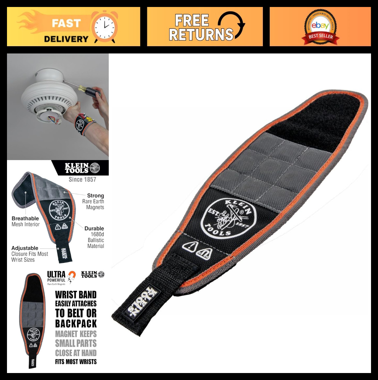 Magnetic Wristband for Tools – Holds Screws, Nails, Drill Bits & Connectors, Bre