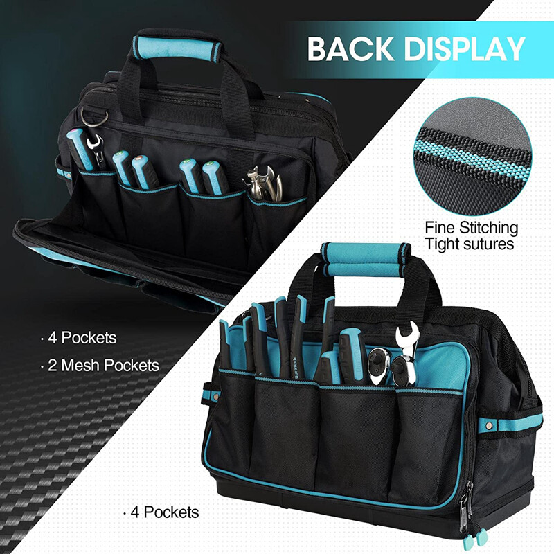 DURATECH Wide Mouth Tool Bag 17-in Large Storage 32 Pocket Bag Organizer w/Strap