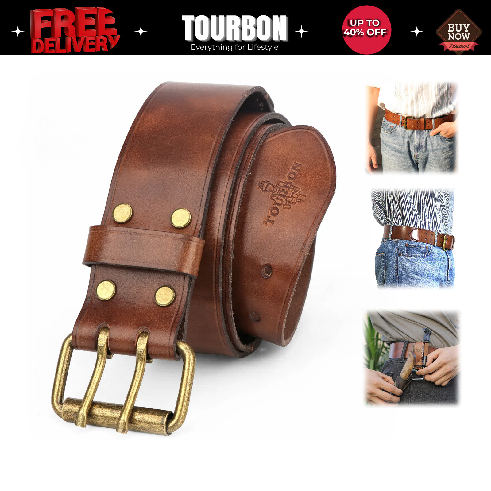 TOURBON Leather 2in Wide Tool Belt Rig Drill Holster Carry fit up to 45in Waist