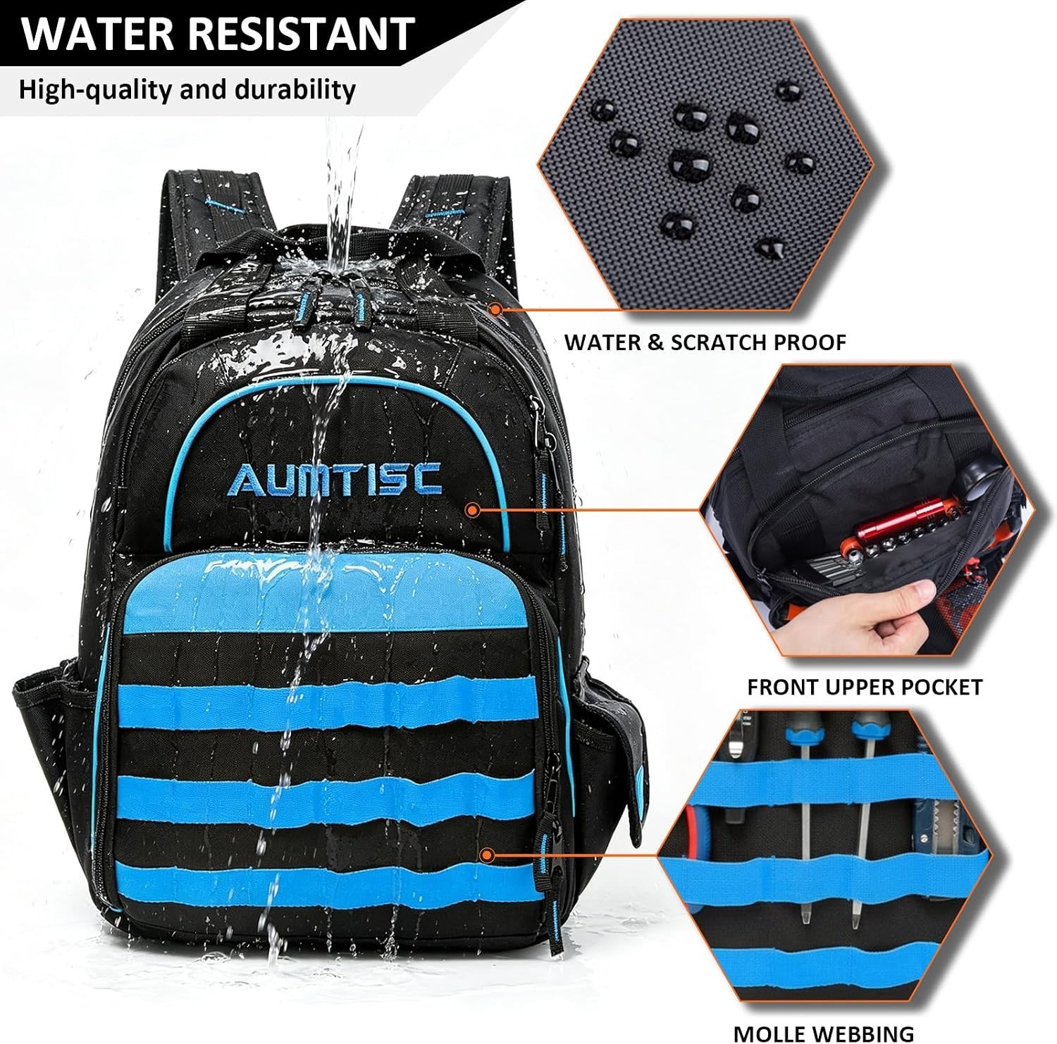Heavy Duty Tool Bag Backpack with 49 Pockets for Electricians and Technicians
