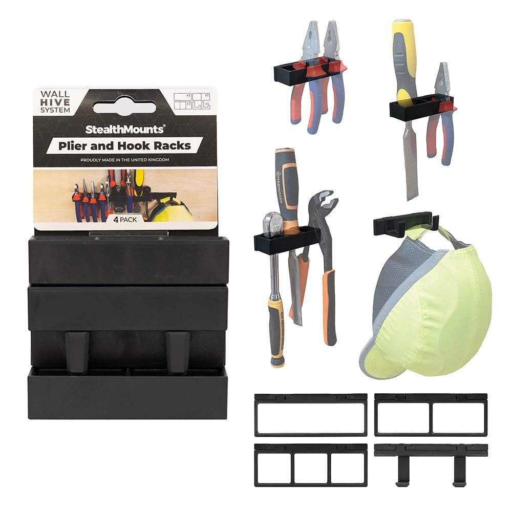 Wall Hive System Pliers & Hook Racks – 4 Pack Tool Holders for Garage & Works…