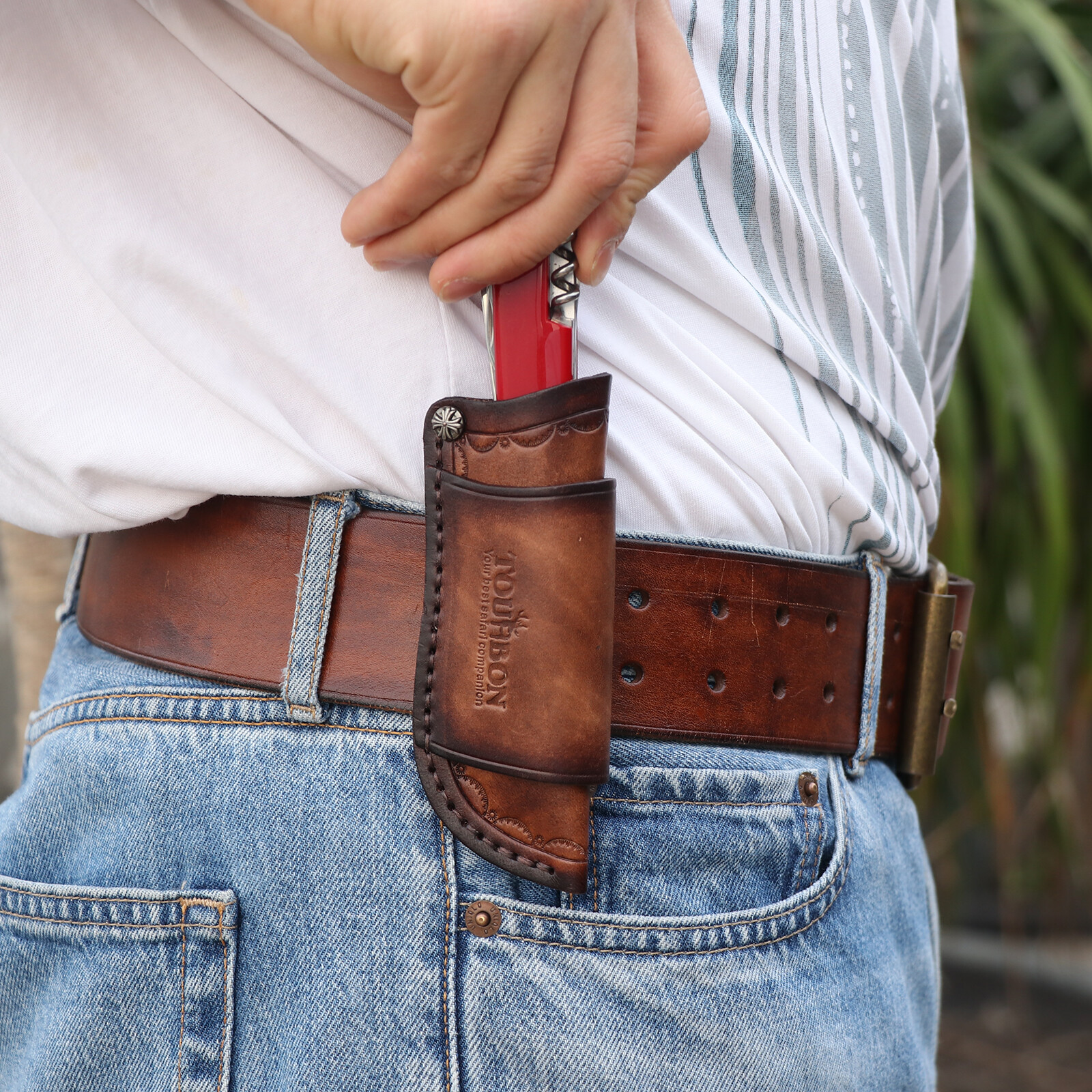 TOURBON Leather Knife Sheath Fixed Blade Case Belt Pouch Fit 4in Knives Camping