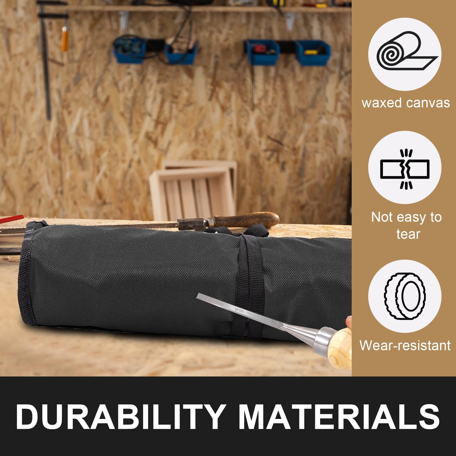 Wrench Organizer, Tool Roll Pouch,16-Pocket Waterproof Oxford Cloth Black