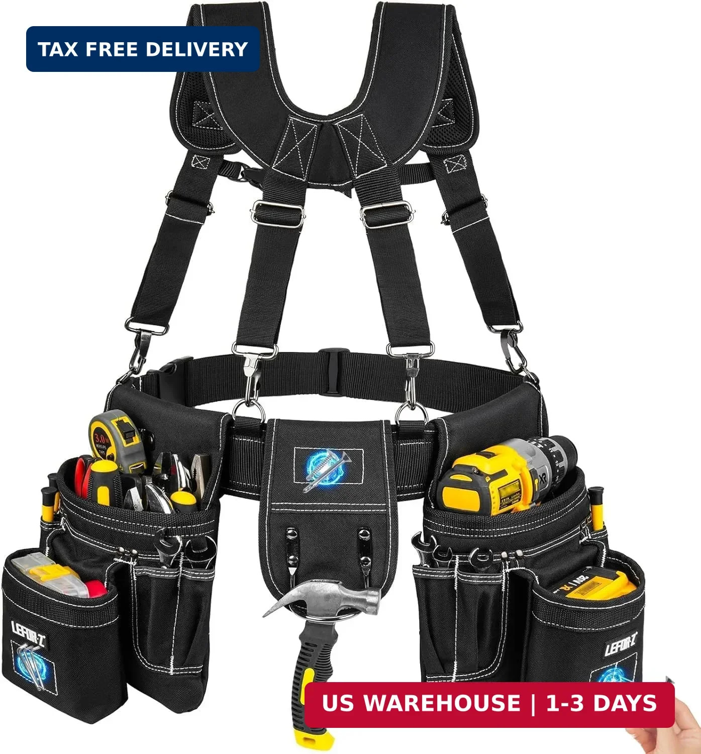 Tool Belt with Suspenders,27-Pockets Heavy Duty Tool Belts for Men with Magnetic