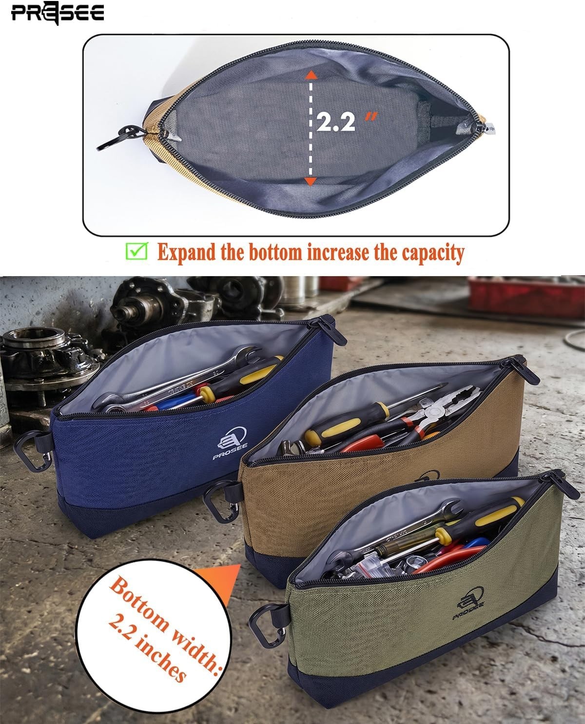 Heavy-Duty 1680D Waterproof Tool Pouch – Compact Zipper Organizer in Khaki