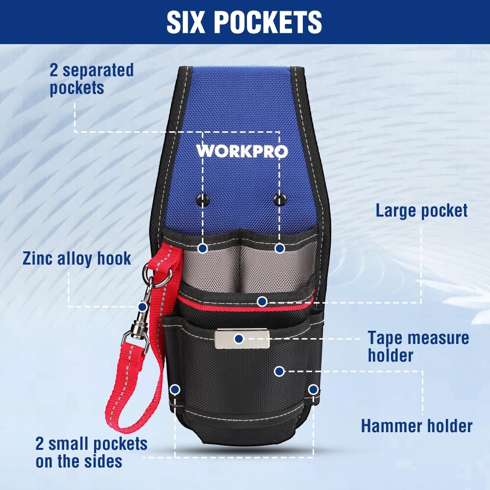 WORKPRO Professional Electrician Tool Pouch Compact Durable Tool Bag w/ 6 Pocket