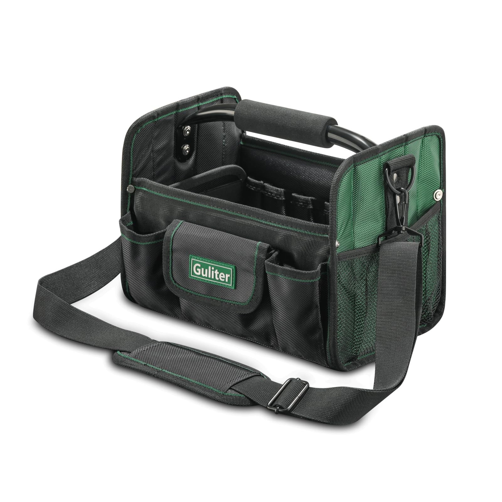 Guliter 11 Inch Small Tool Bag, Open Top Tote with Small, ‎Black&Green