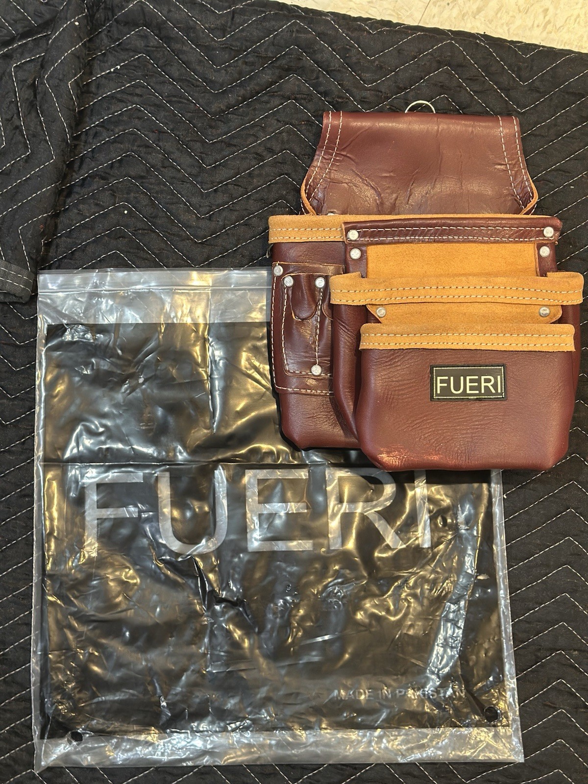 FUERI Leather Tool Belt Pouch Replacement Carpenter Nail Bag Maroon NEW