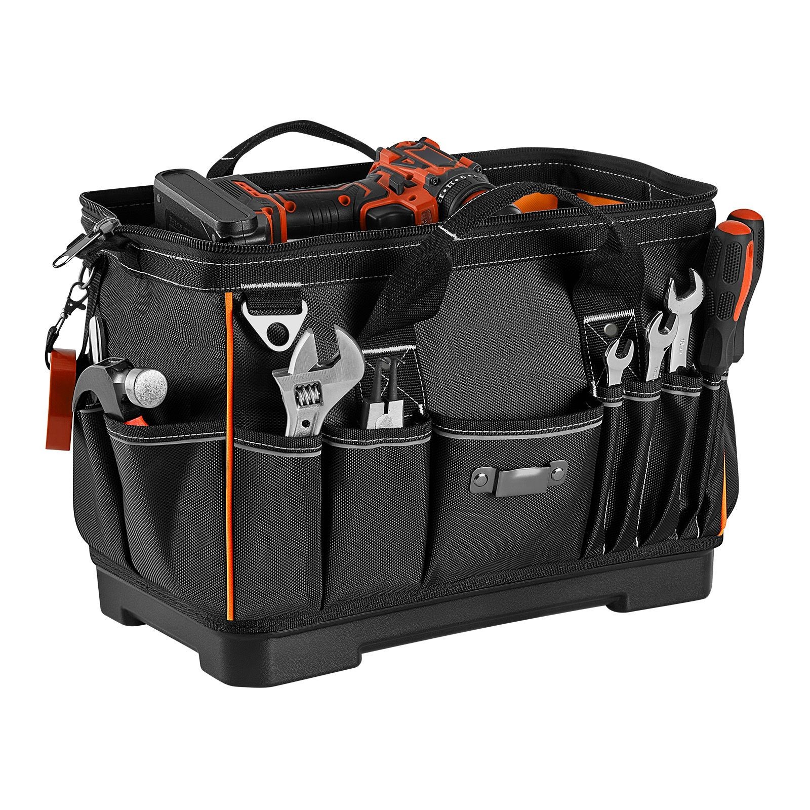 16in Heavy Duty Tool Bag 33 Pockets 50lb Capacity Waterproof Base