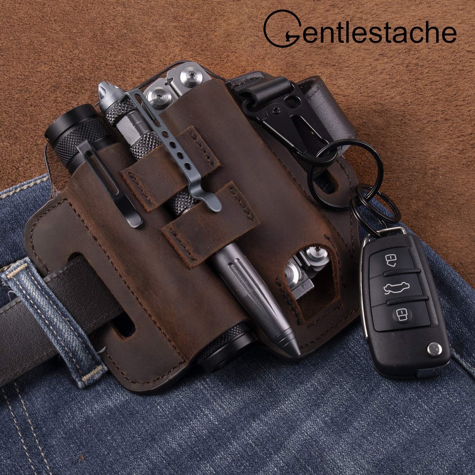 Gentlestache Multitool Belt Sheath, EDC Leather Medium, A-Dark Brown