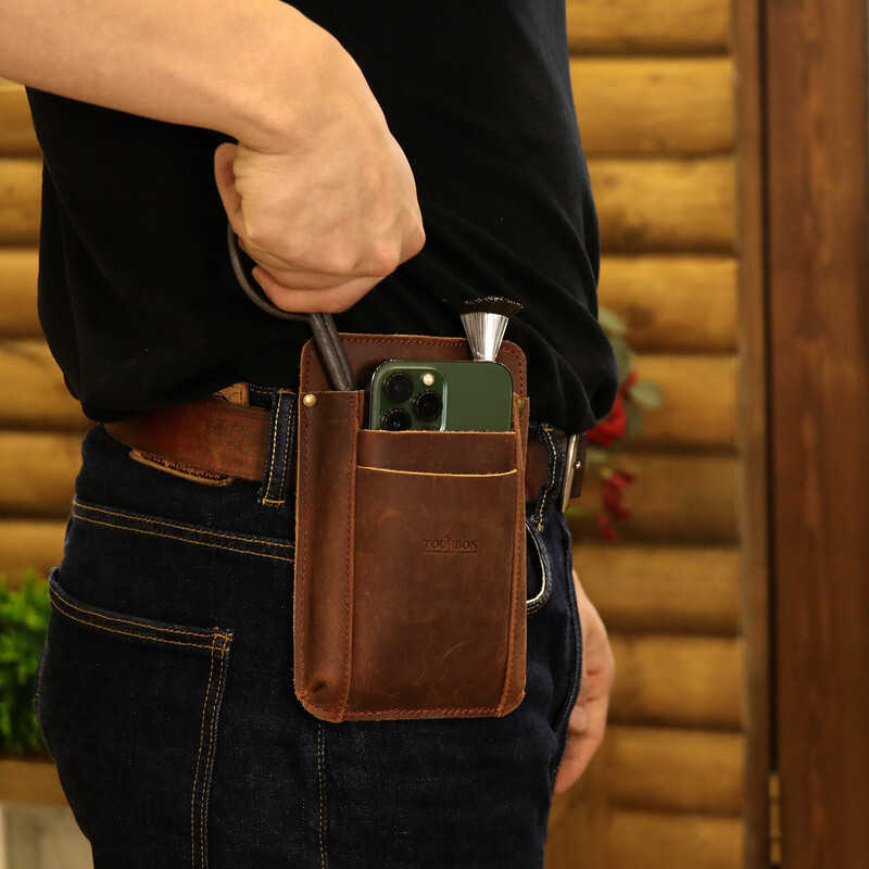 TOURBON Women Vintage Leather Shoulder Bag 4-in-1 Garden Tools Belt Holster Gift