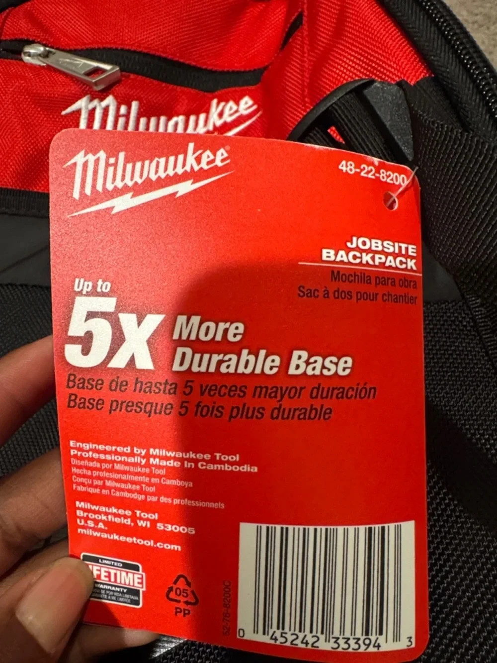 Milwaukee Jobsite Backpack Red Black Heavy Duty Durable Base Tool Bag NEW