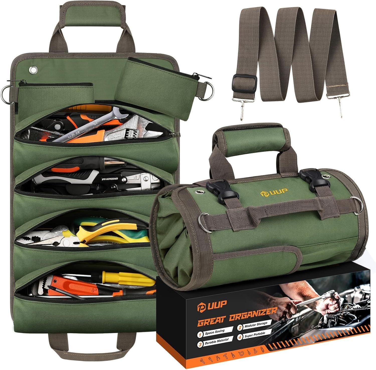Compact Tool Roll Bag with 11 Compartments – Perfect for Mechanics & Craftsmen
