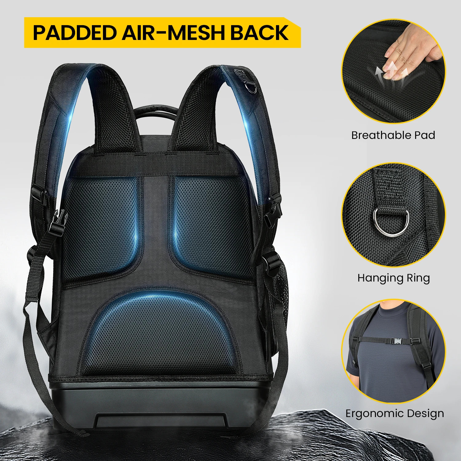 Heavy Duty Tool Backpack Waterproof Hard Base 27 Pockets Electrician Work Bag
