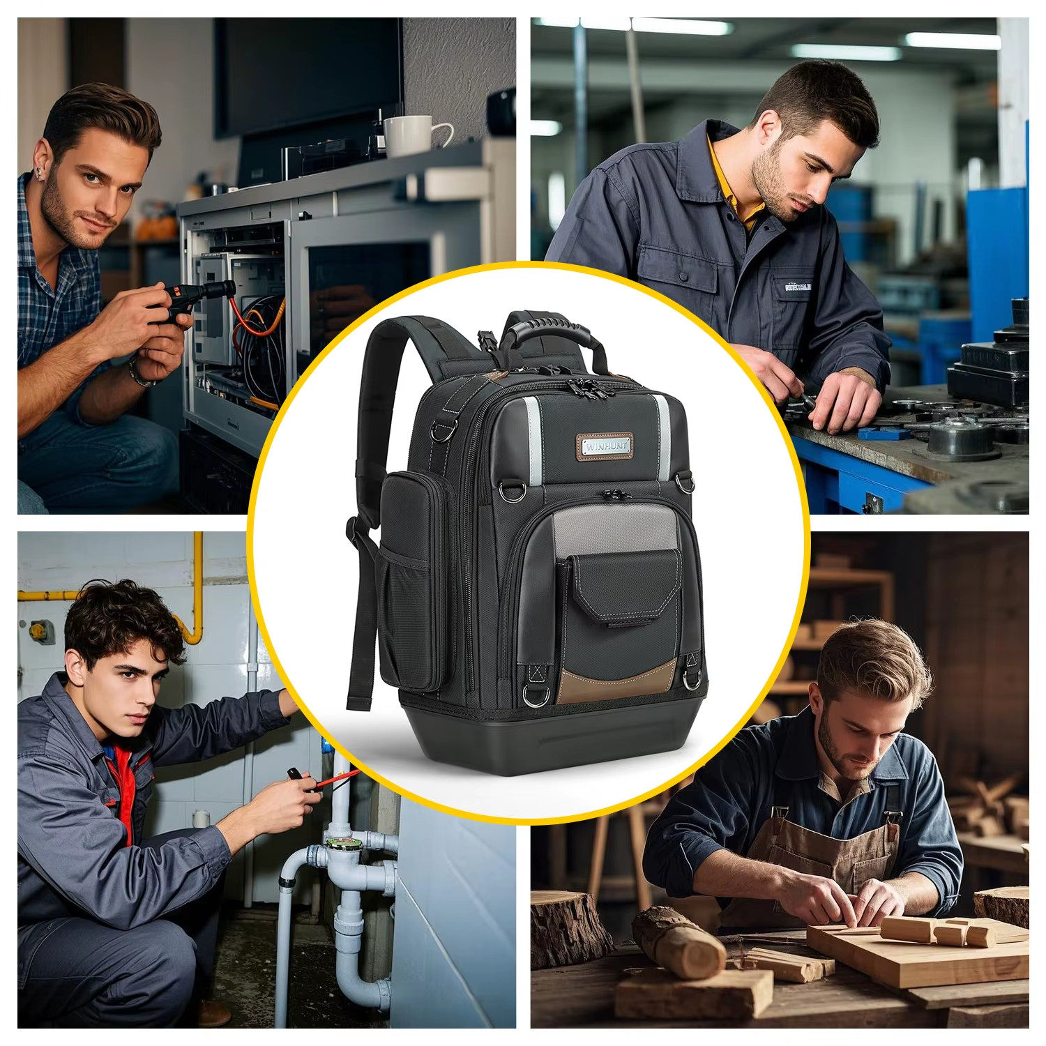 Heavy-Duty Professional Tool Backpack Waterproof 1680D Organizer Bag Laptop Fit