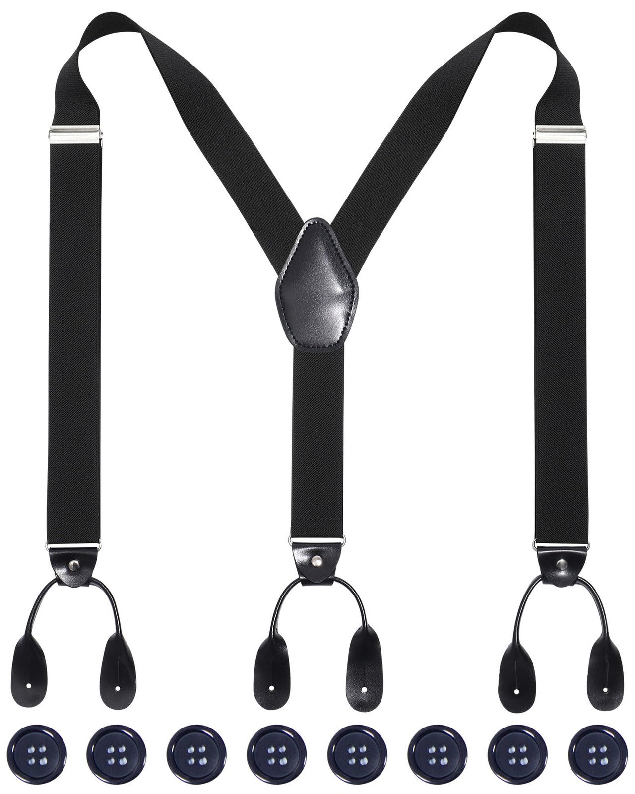 Kajeer Mens Adjustable Button End Suspenders – Y-Back Elastic One Size, Black