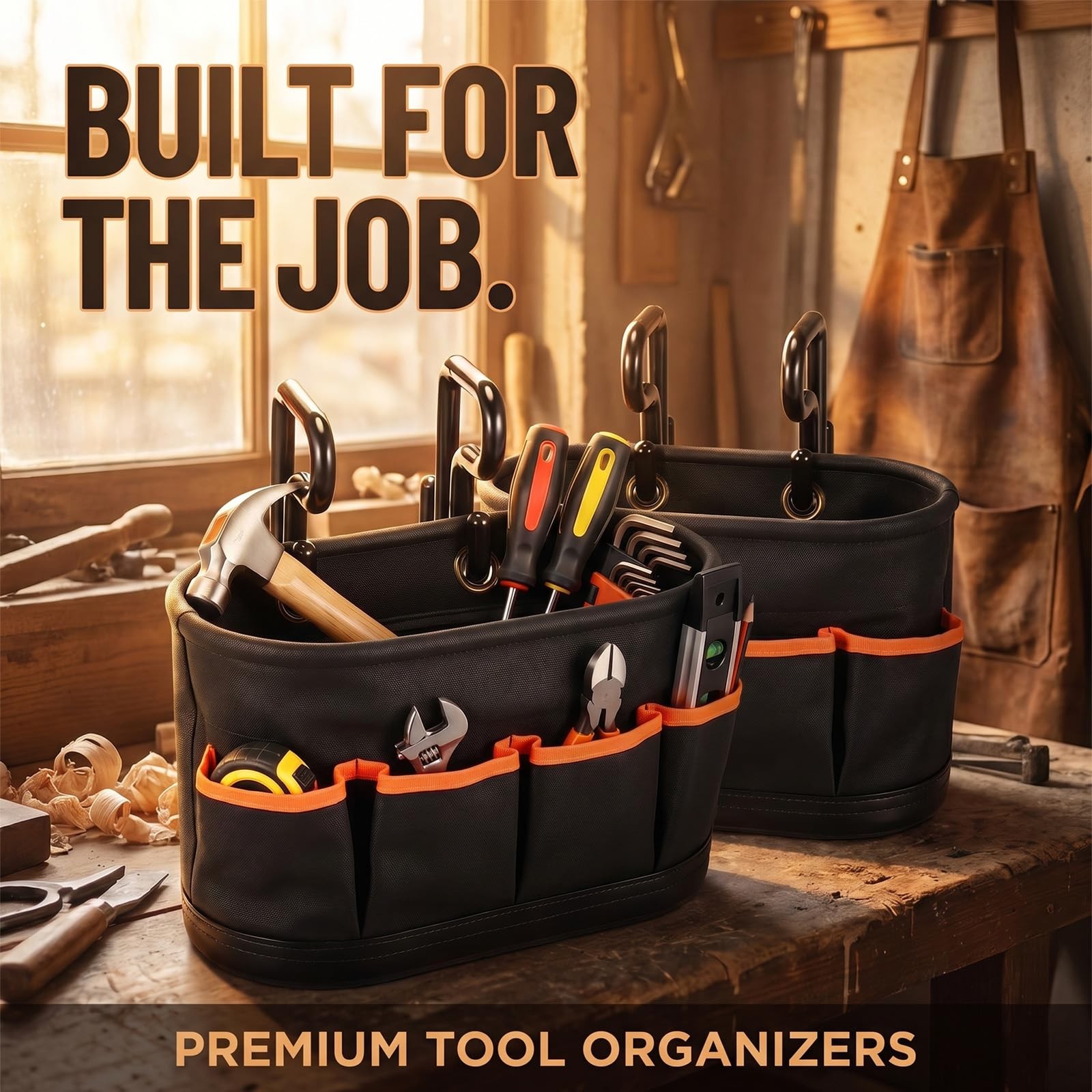 SilTriangle Hard Tool Bucket with 2 Hooks, Drain holes, 10 Pockets(1 Black
