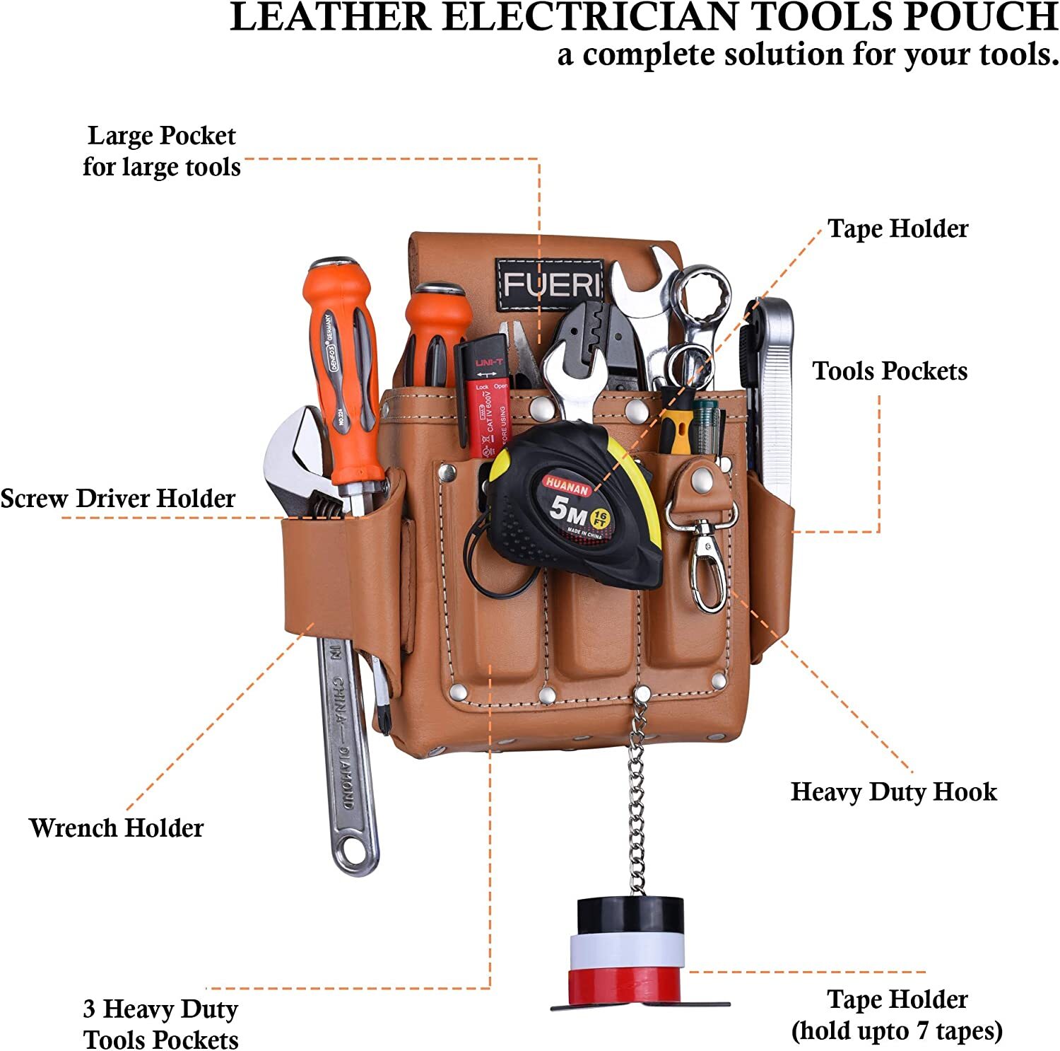 Leather Tool Pouch for carpenters Tool bag for electricians Framers 4 Pocket