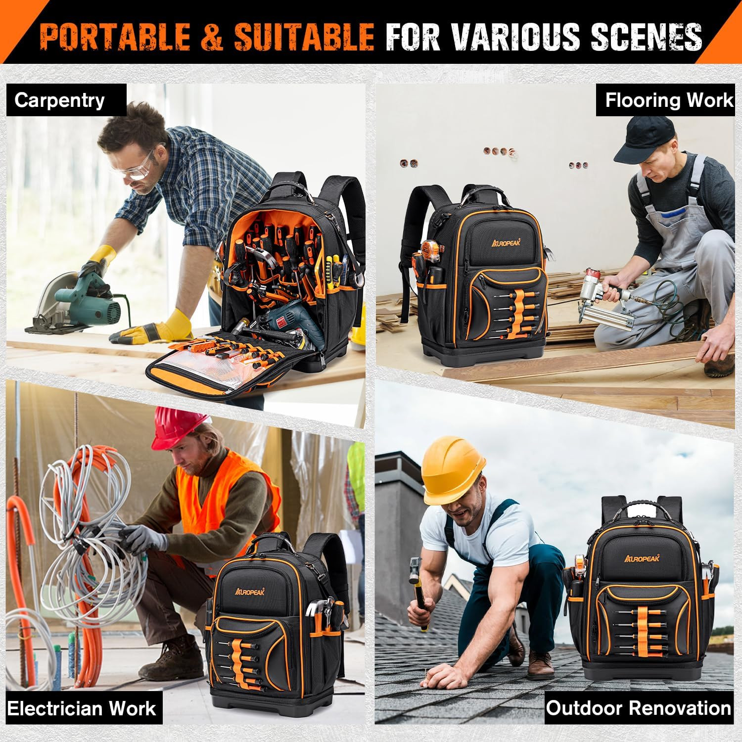 Heavy Duty 73 Pocket Tool Backpack with Laptop Compartment – Waterproof & Durabl
