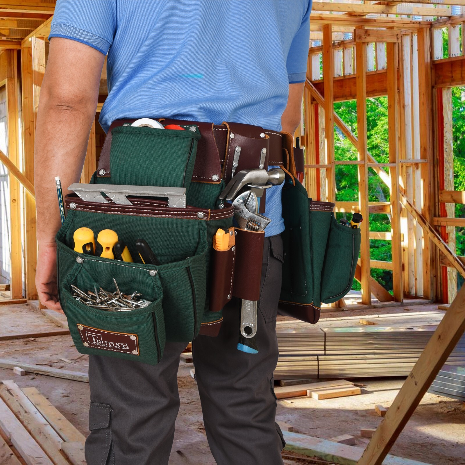 TRUTUCH Nylon and Leather Tool Belt with Leather Work Suspender | Framers