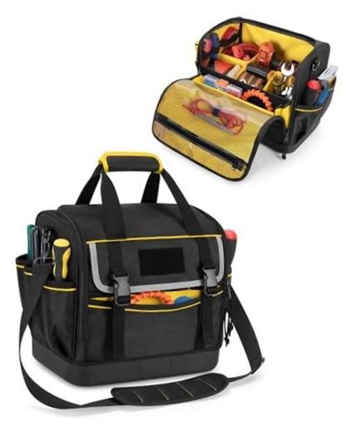 12-Inch Tool Bag with Hard Bottom, Electrician Tool Box Organizer with