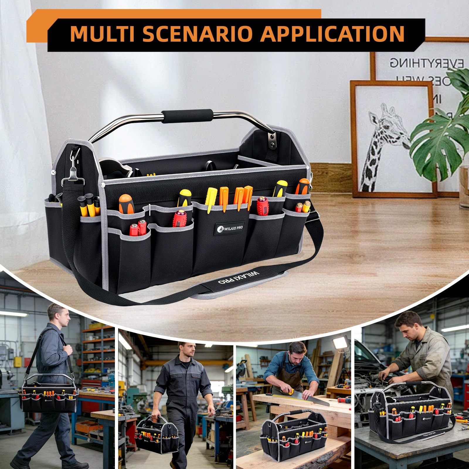 20in Tool Bags For Men Heavy Duty, 22 PCS Pockets Tool Bag Organizer Foldable…