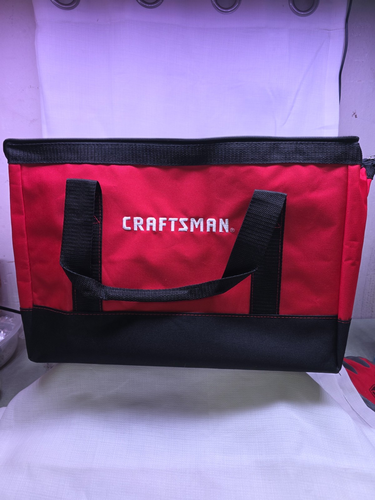 New Craftsman Red Black Soft Sided Zipper Tool Bag Tote Carry Case
