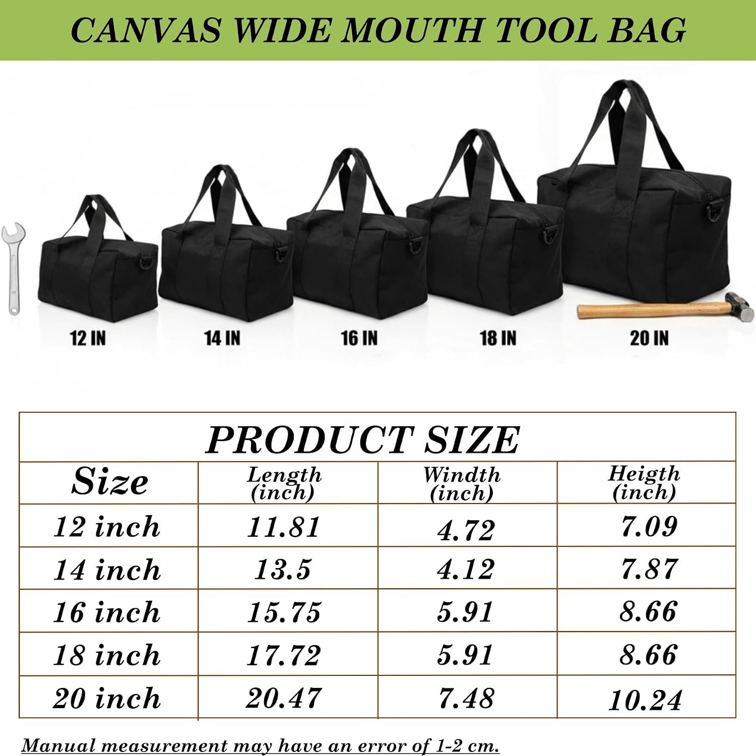 Canvas Wide Mouth Tool Bag, Large Capacity Tool Bags for Men, Portable Home T…