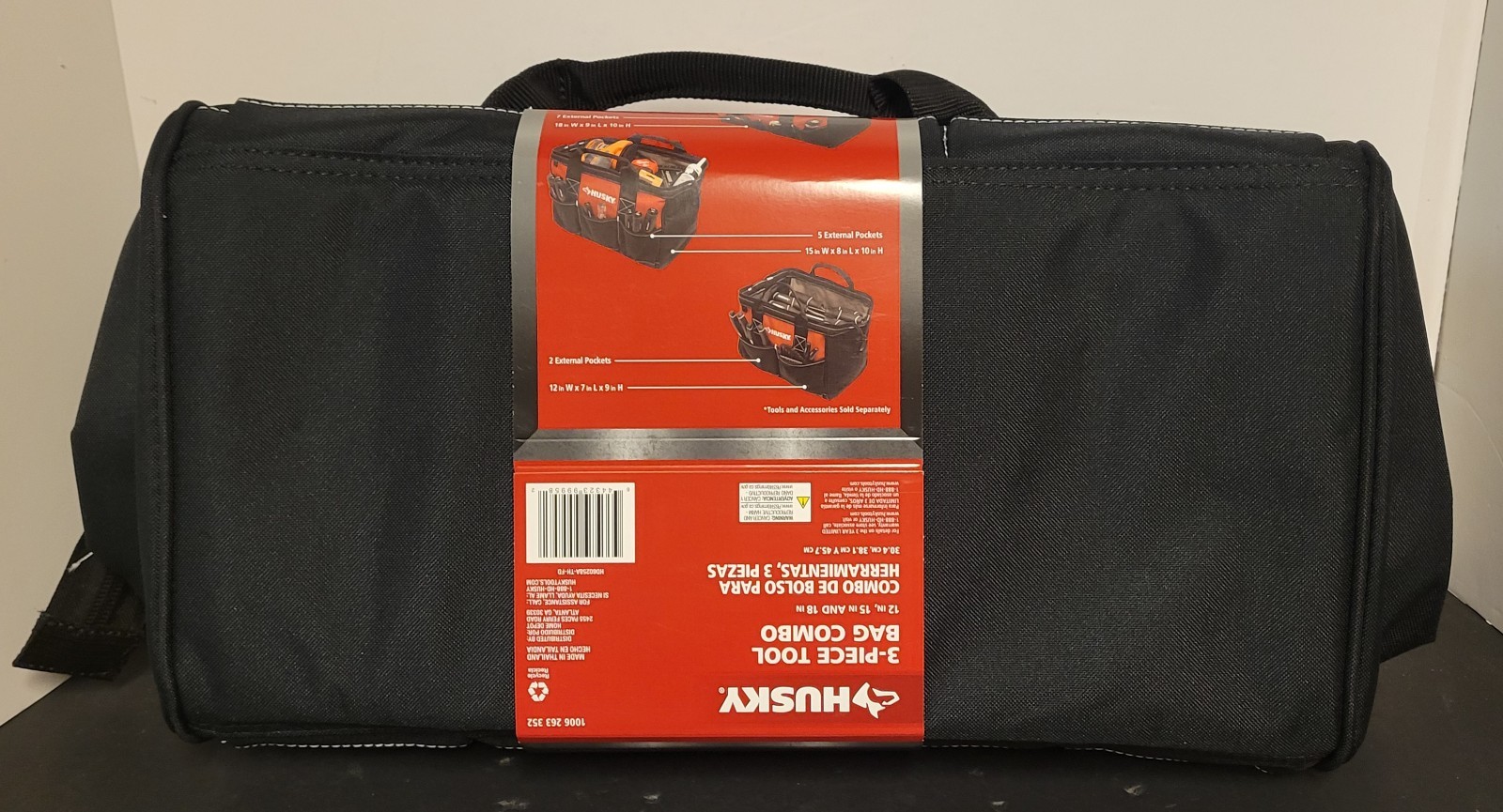 Husky 3-Piece 18″ 15″ 12″ Tool Carry Bag Combo with Water Resistant Fabric