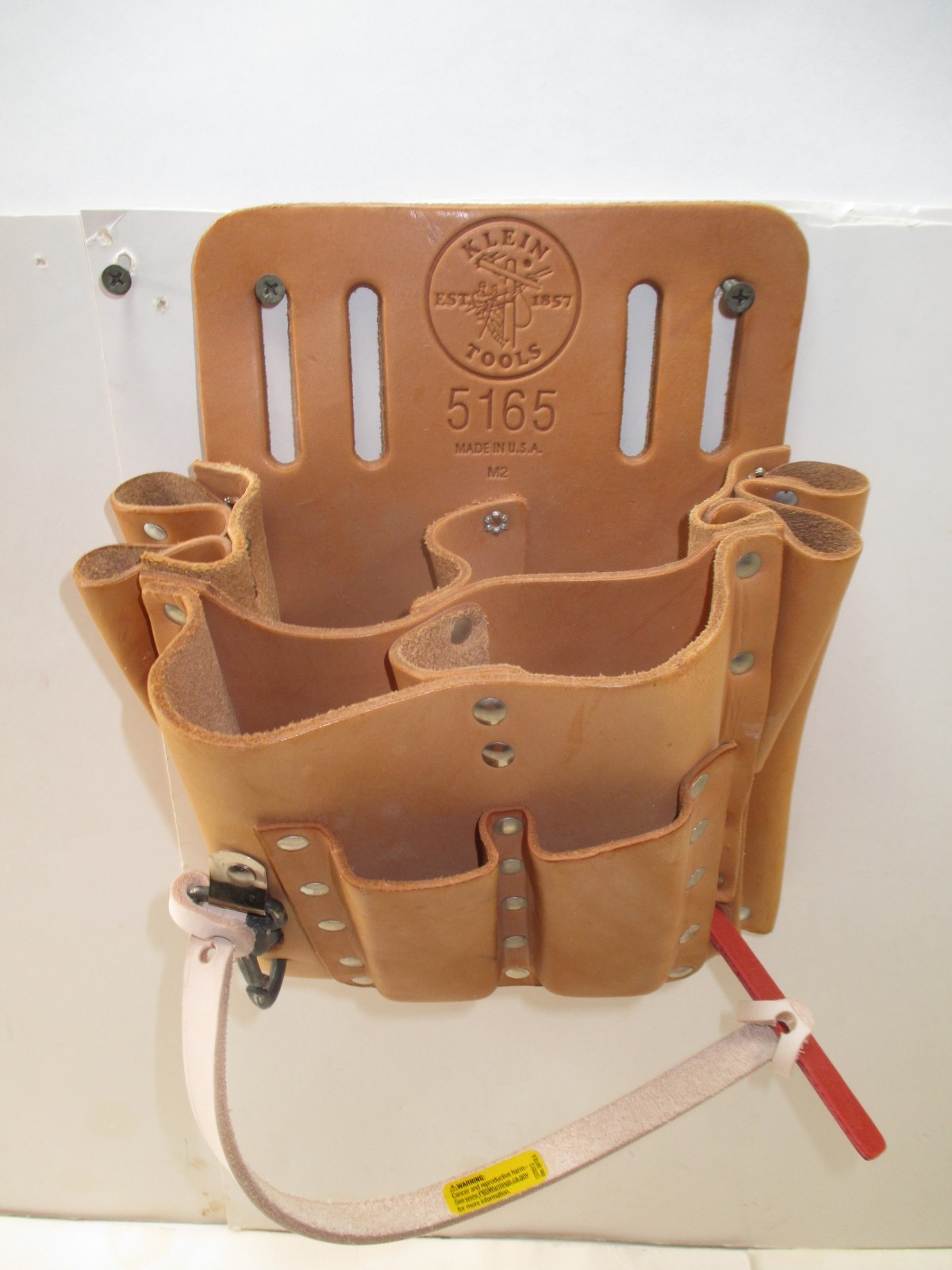 KLEIN TOOLS 5165~10-POCKET -TAN LEATHER TOOL POUCH~TAPE THONG~KNIFE SNAP~U.S.A.