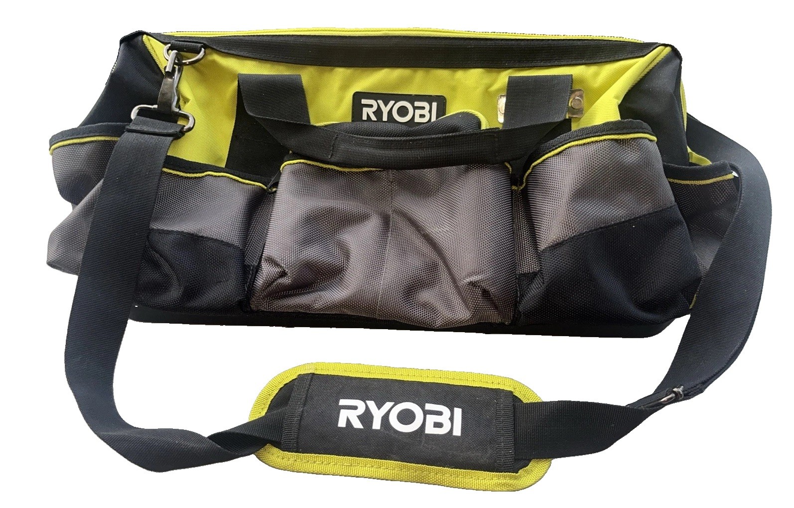 NEW Ryobi Tool Bag 18” X 12” X 10” Zippers With Tool Pouches Hard Bottom W Strap