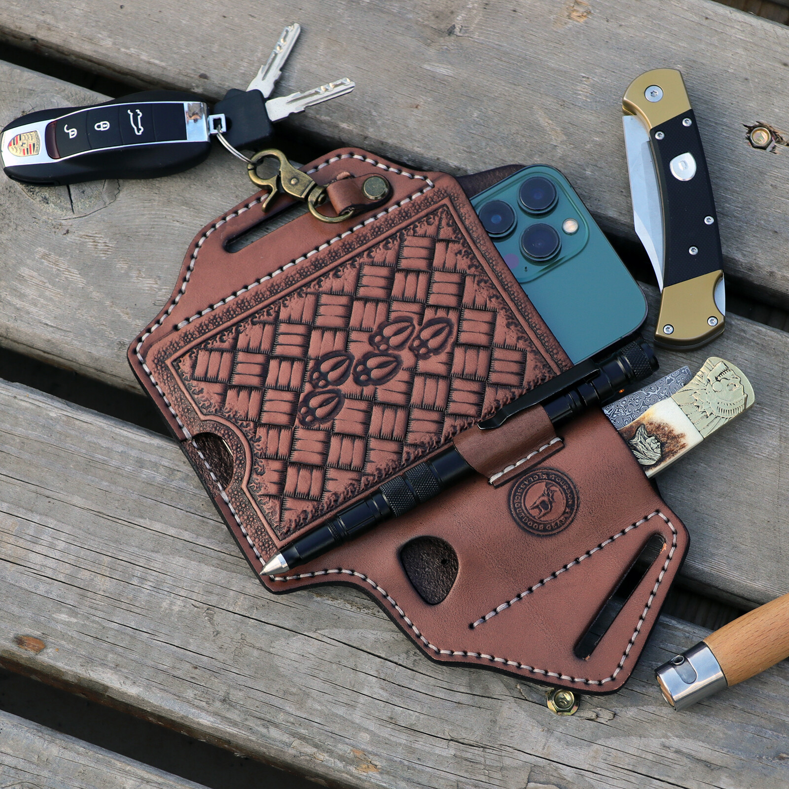 Leather Cell Phone Case Pouch Carry Holster Belt Knife Sheath Pen Holder