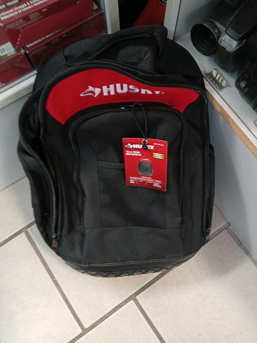 Husky 16 in. Tool Backpack Heavy Duty Rubber Bottom Storage Bag H-68003