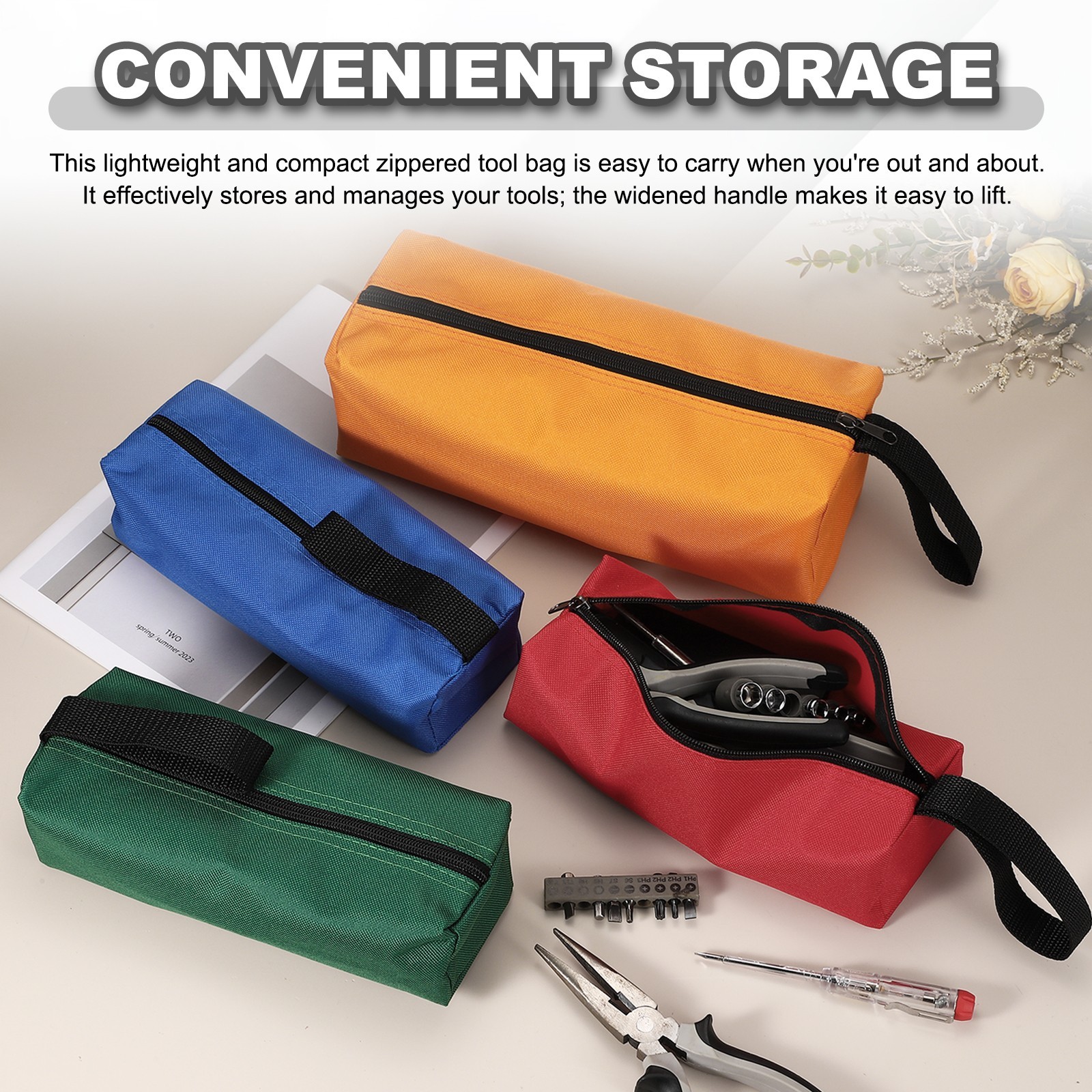 2 Pcs Black/Red Multi Purpose Zipper Canvas Tool Pouch, 11.8×3.9×3.9″