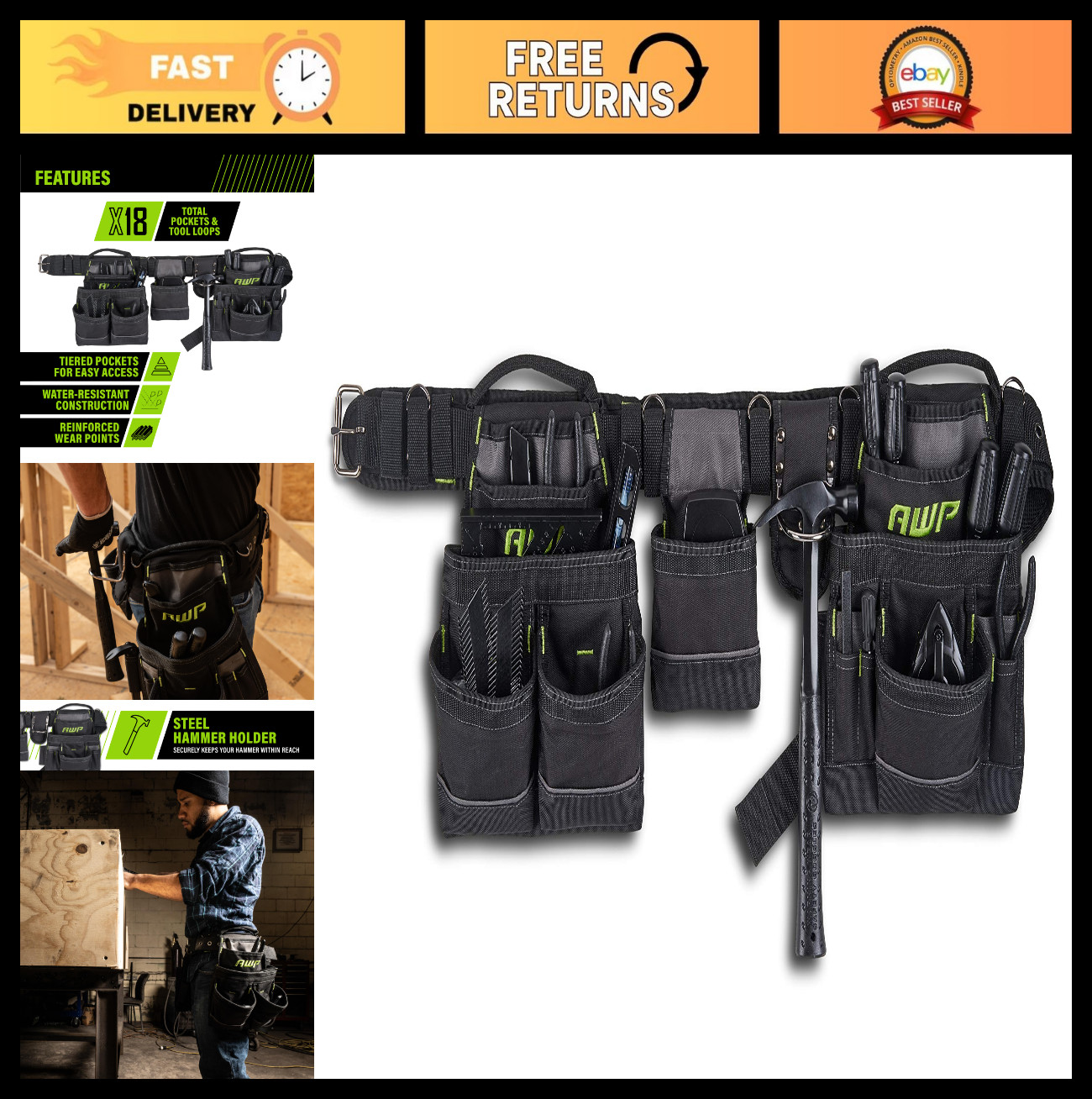 Durable Utility Tool Belt Organizer for Men & Women – Electrician, Mechanic Rig