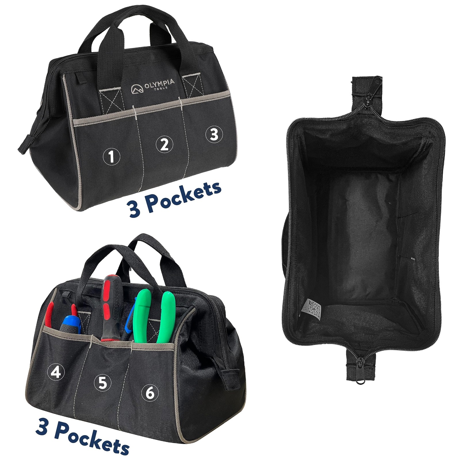 Bag 12 Inch Heavy Duty Tools Bag With 3 Large Pockets Adjustable Shouder Straps