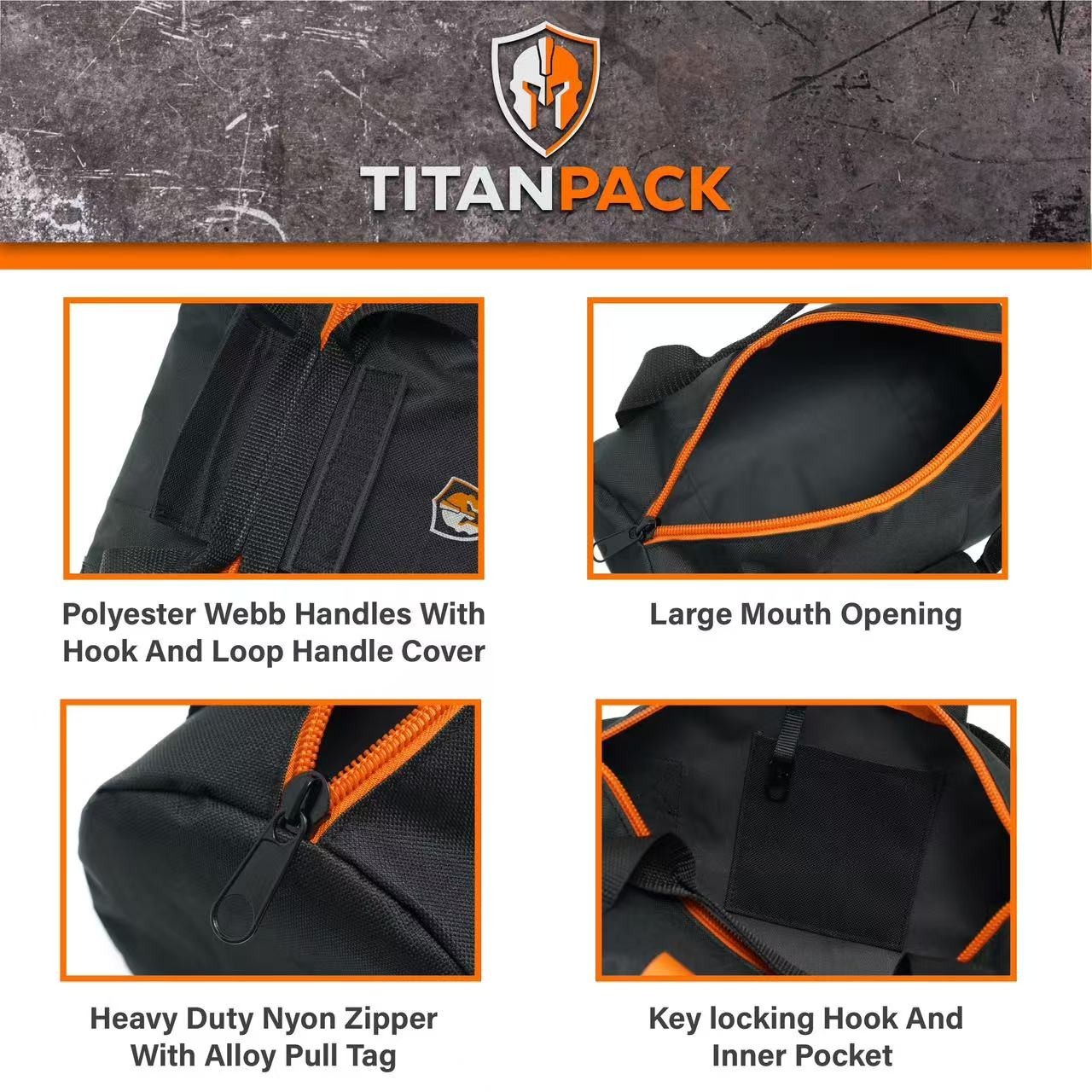 Titan Pack Large 12-Inch Heavy Duty Ballistic Nylon Tool Bag with Wide Mouth